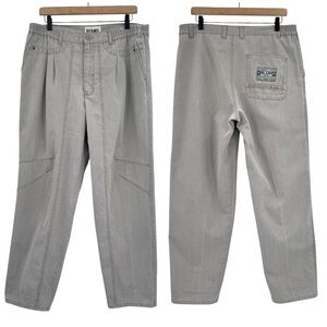 Men's Vintage 80s Pants Gitano Loose Fit Utility Pleated High Waist Gray | 34"